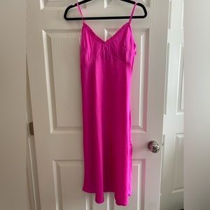 Bright pink satin midi dress
